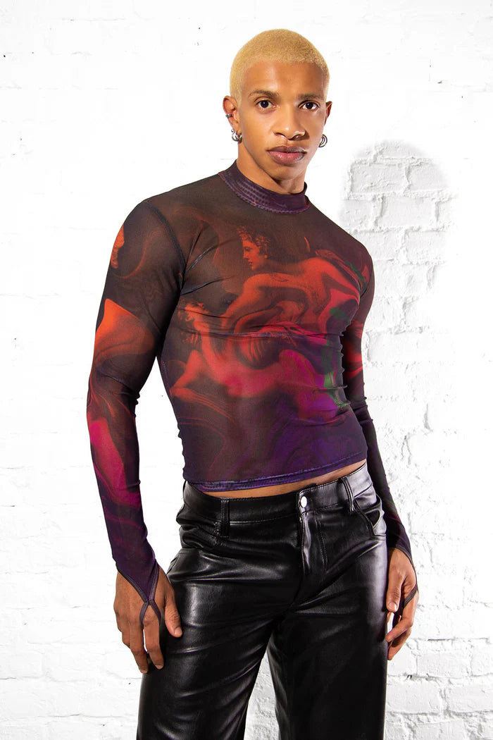man met mesh longsleeve top