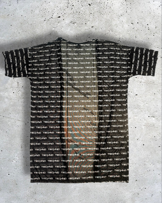 trasnparante zwarte kimono met techno print