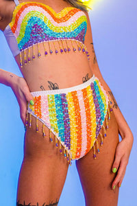 party outfit, rave outfit, ravewear, ibiza outfit, brazilian carnaval outfit, bikini tassel outfit, regenboog outfit