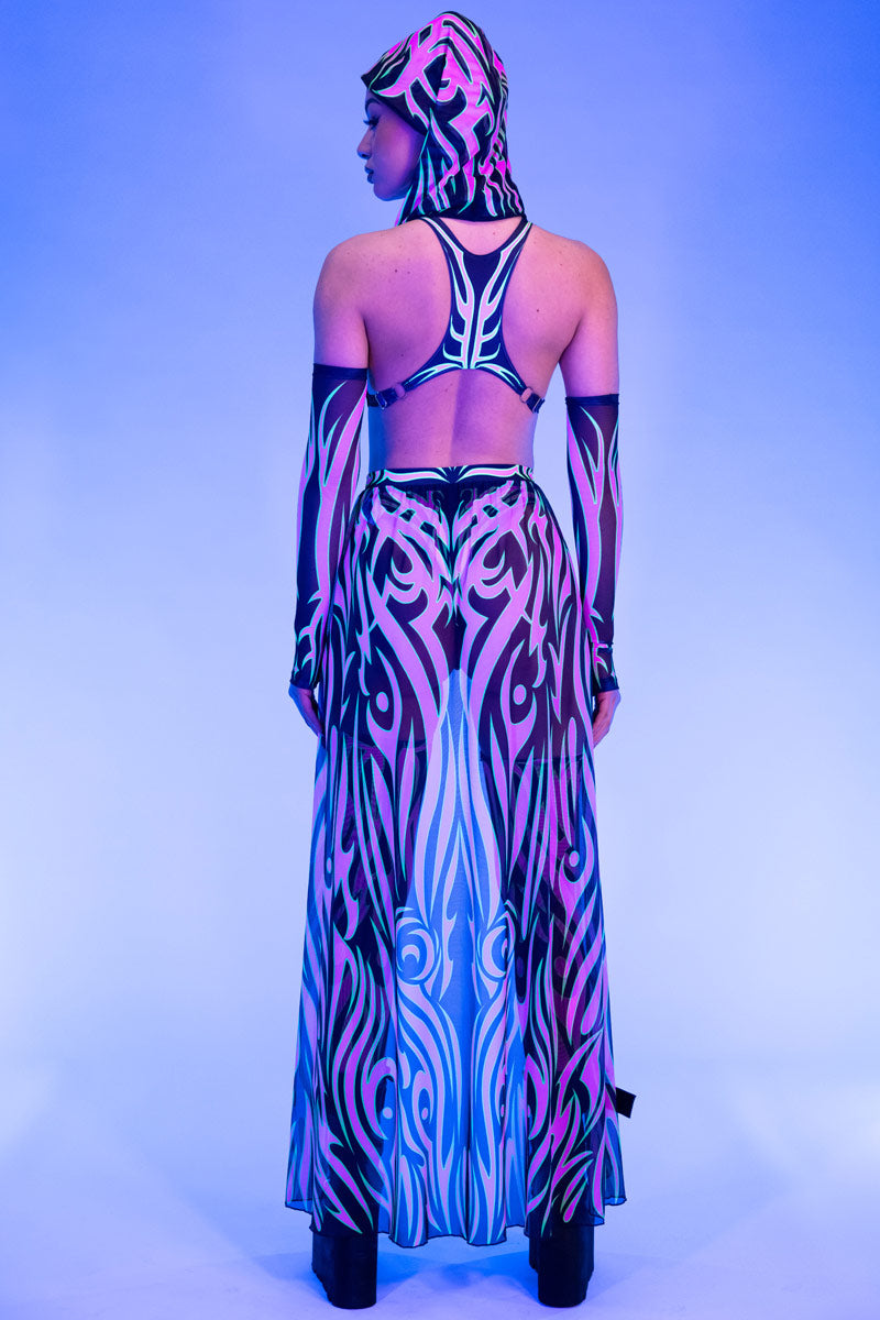 groen en roze tribal sheer maxi rok