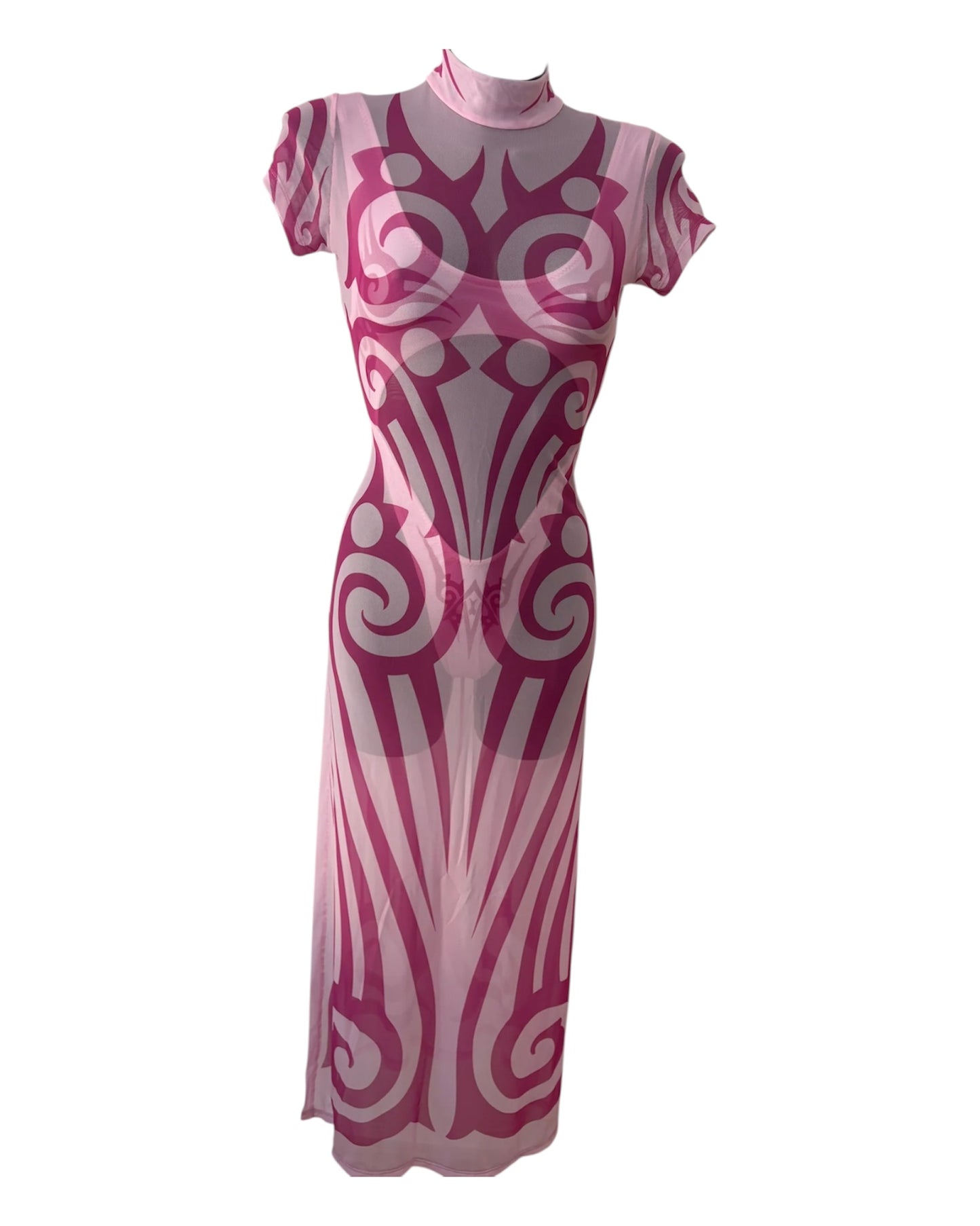roze transparante tribal jurk