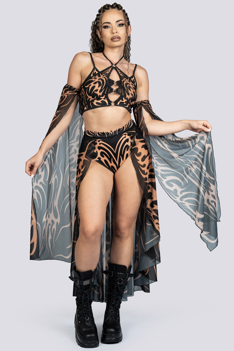 Untamed Open Mesh Maxi Skirt Rave Outfit