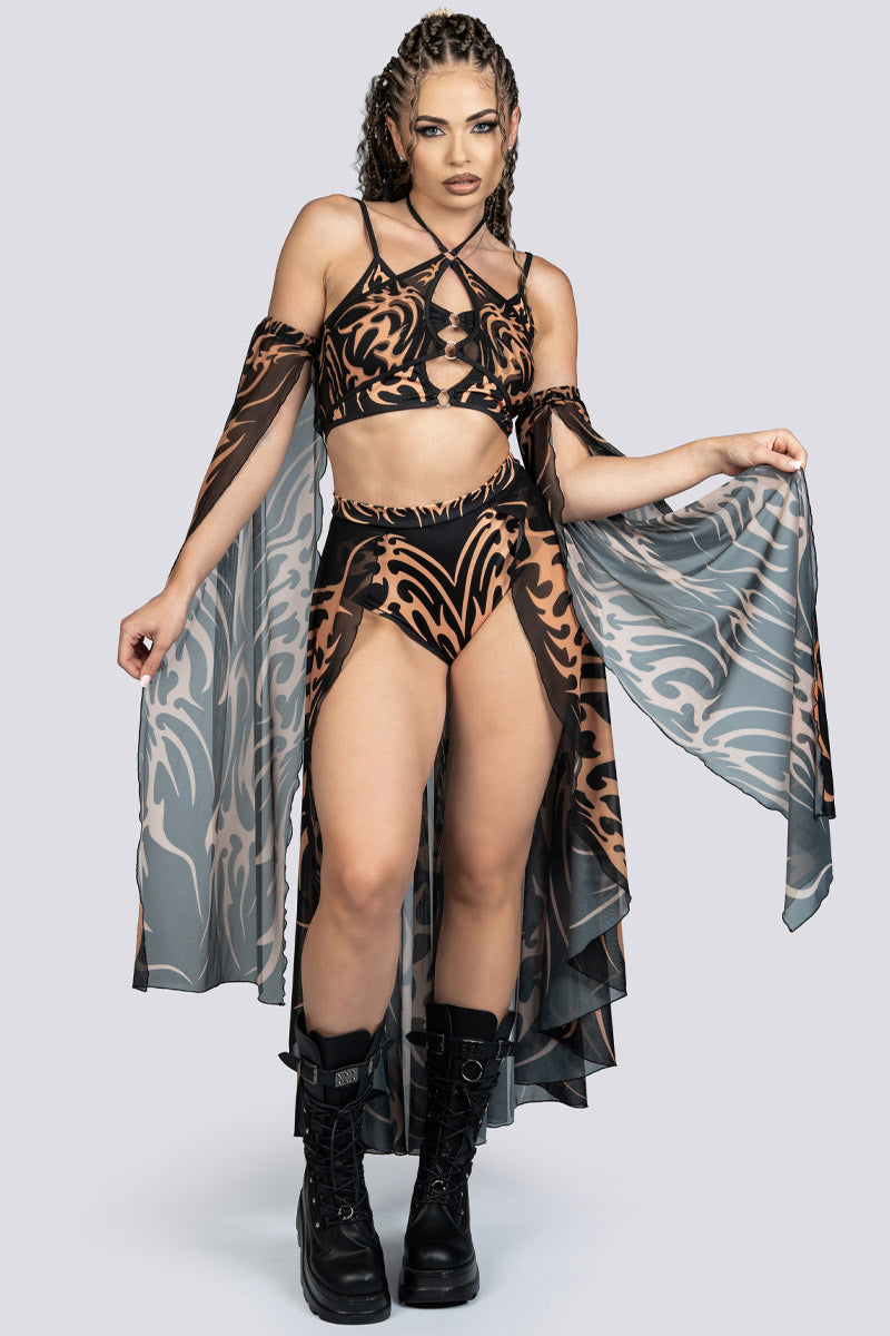 Untamed Open Mesh Maxi Skirt Rave Attire