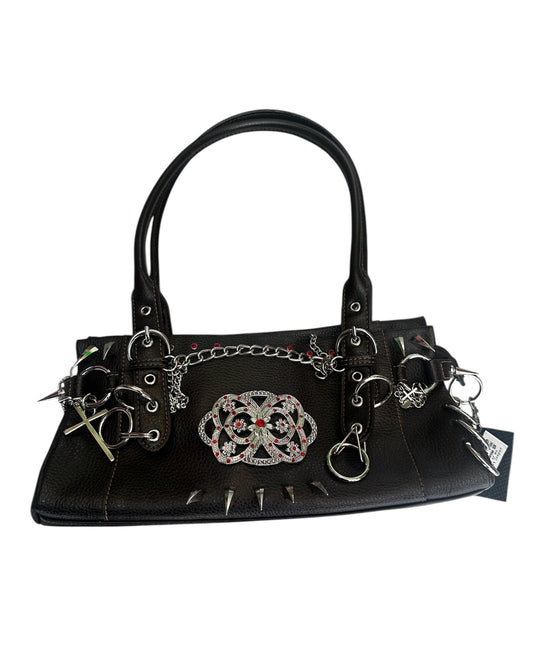 upcycled bruine leren spike tas 