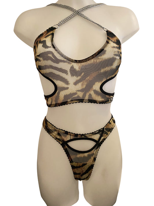 zebra mesh lingerie set