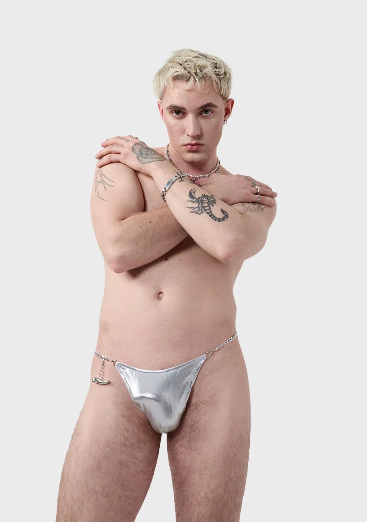 zilveren mannen string met chain