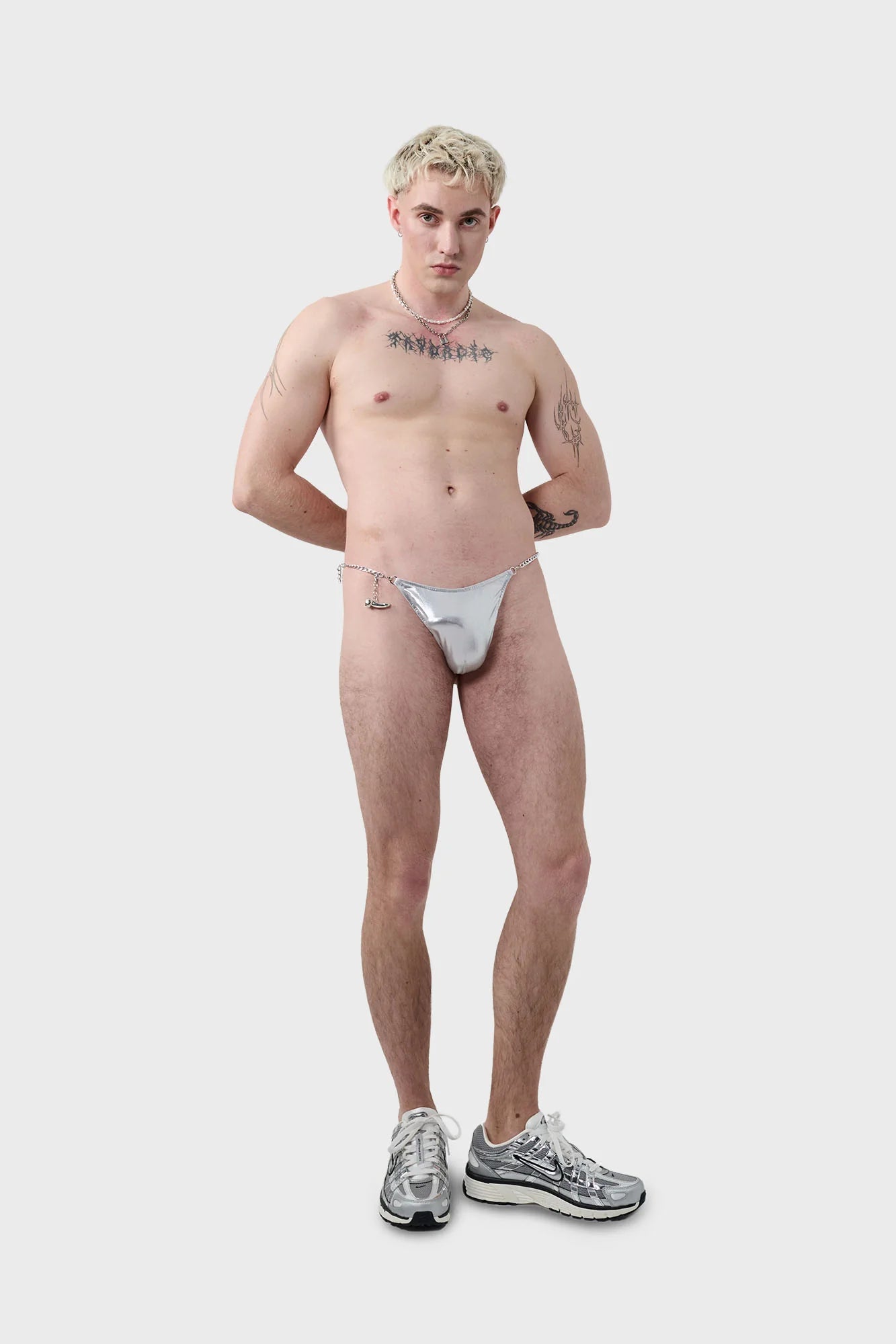 zilveren mannen string met chain